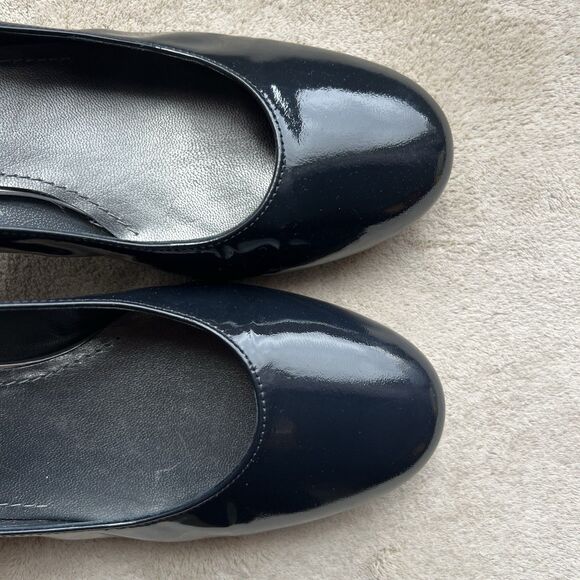 Stuart Weitzman Dark Navy Blue Patent Leather Heel Pumps Women 7.5 W Rounded Toe - Picture 7 of 15